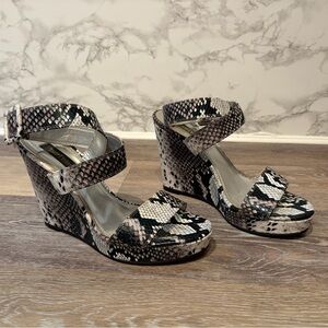 White House Black Market Snakeskin Wedges